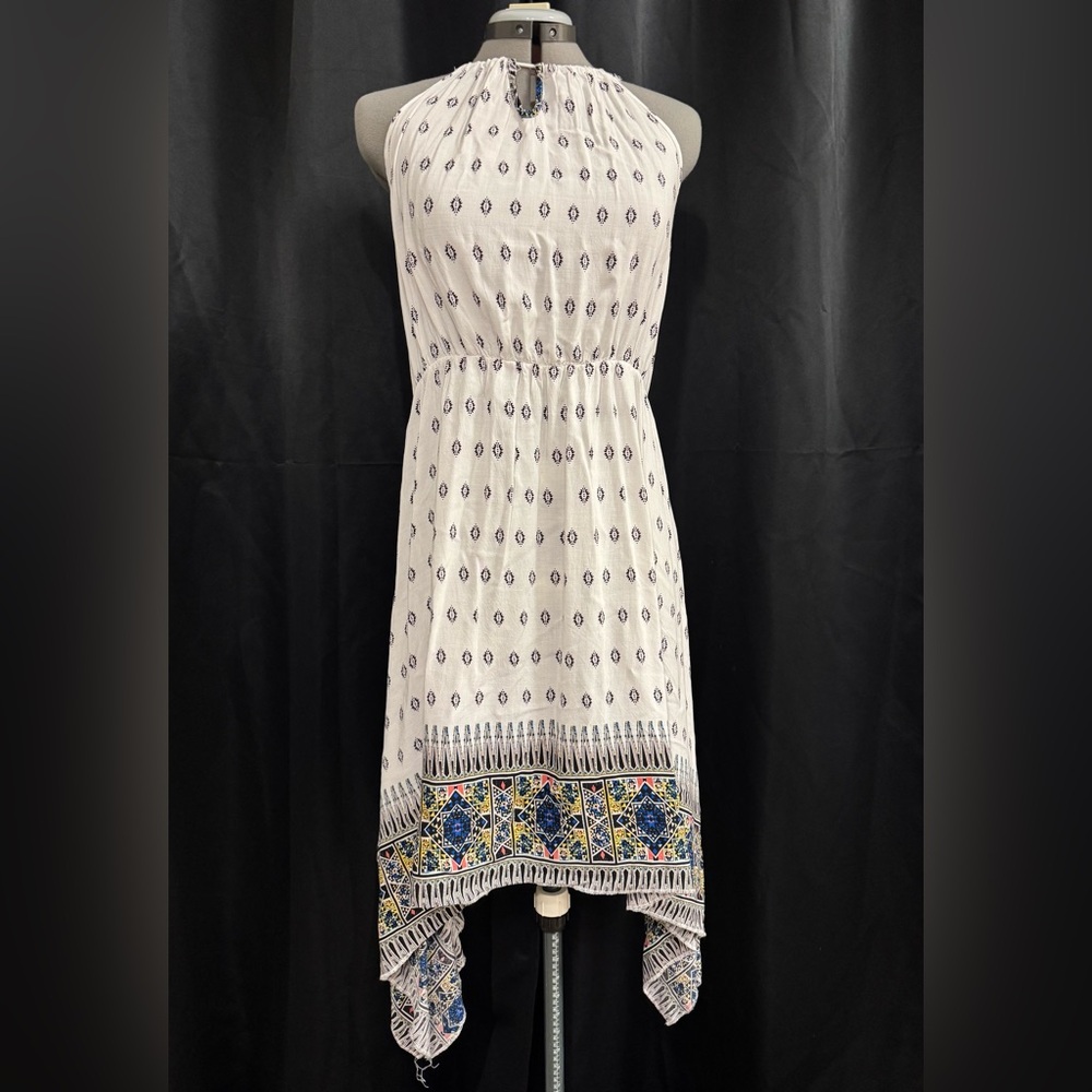 Elegant White and Blue Patterned Dress